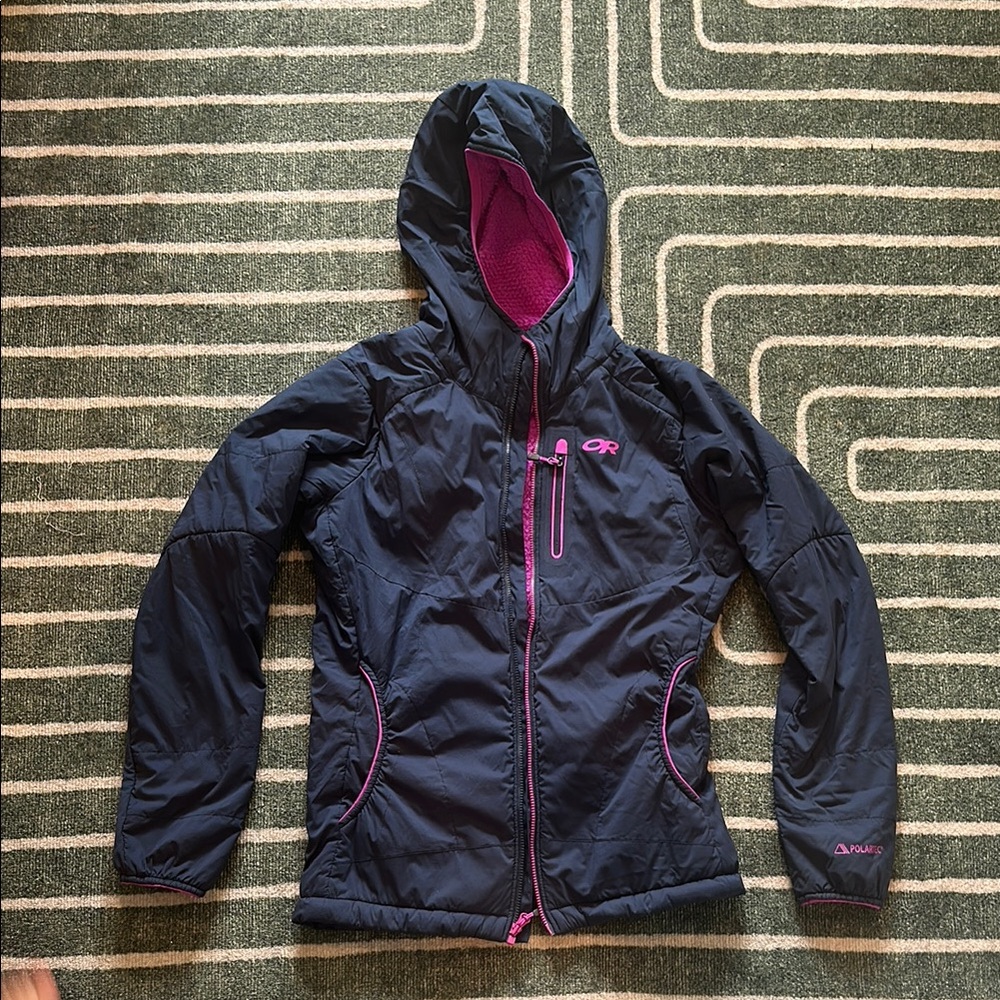 Outdoor Research Blue and Pink Puffer Jacket